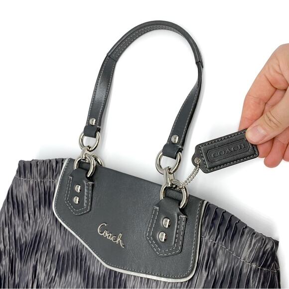 COACH #F20050 Ashley Gathered Carryall Satchel Bag Grey Satin - Picture 6 of 11